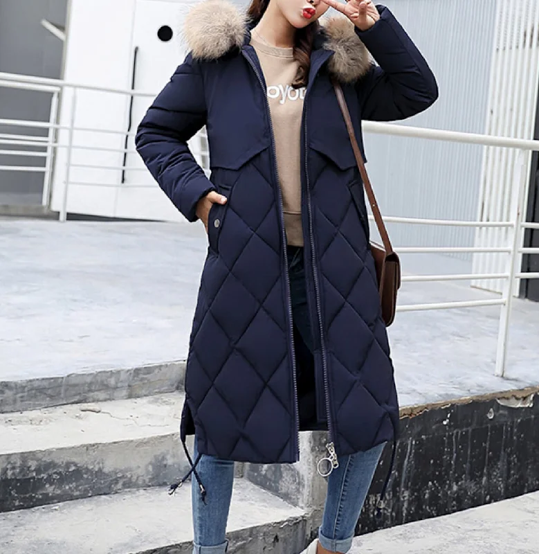 Women’s military jackets for rugged style -Womens Long Zipper Coat with Furry Hood