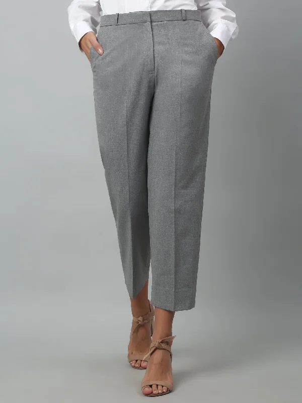 Women’s tailored pants for polished look -Women's Formal Flat Front Grey   Full length High rise Trousers