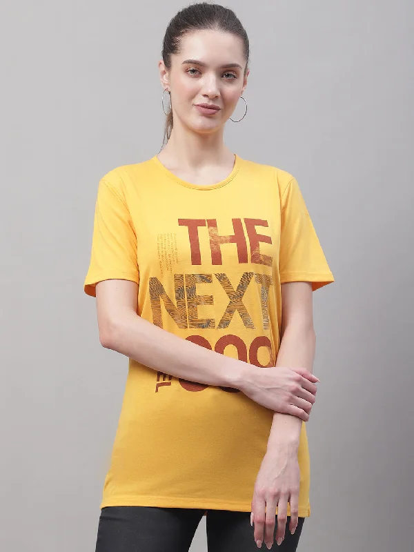 Women’s casual button-down shirts for everyday wear -Vimal Jonney Round Neck Cotton Printed Yellow T-Shirt for Women