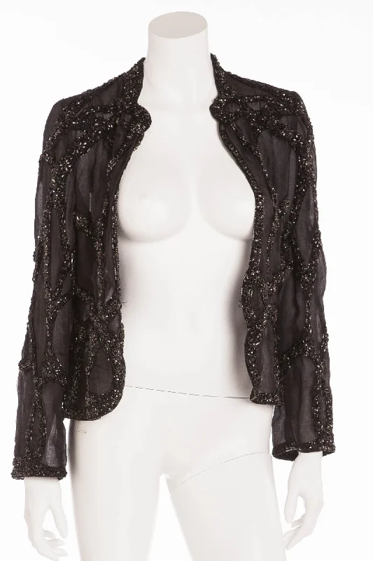 Women’s lightweight jackets for spring and fall -Original Alexander McQueen - Black Long Sleeve Beaded Jacket - IT 44