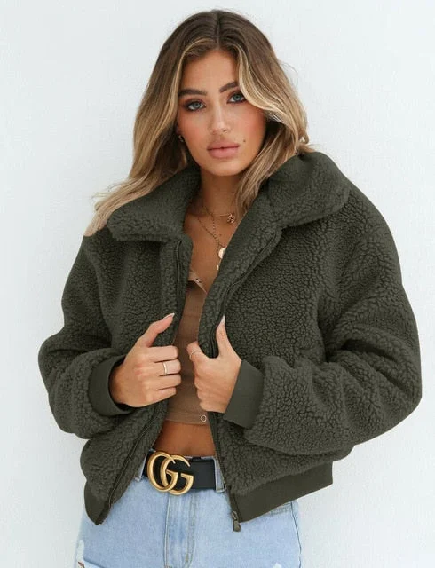 Women’s lightweight trench coats for warm weather -Tops Overcoat Outwear Thick Warm Teddy Bear Pocket Cardigan Coat