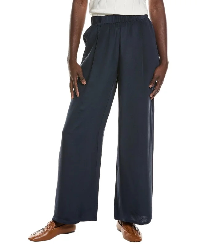 Women’s tie-front pants for stylish detail -EILEEN FISHER High Waisted Wide Silk Flare Pant