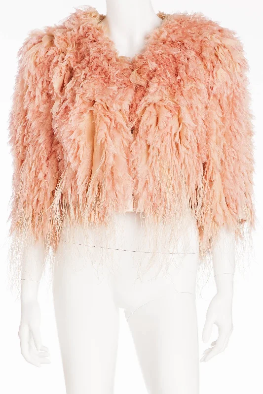 Women’s fur coats for winter glam -Roberto Cavalli - Pink 3/4 Sleeve Short Feather Jacket - IT 40