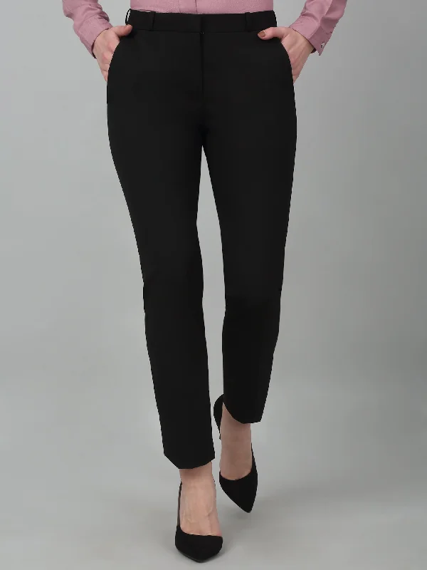 Women’s fleece-lined pants for winter warmth -Women's Formal Flat Front Black Full length Mid rise Trousers