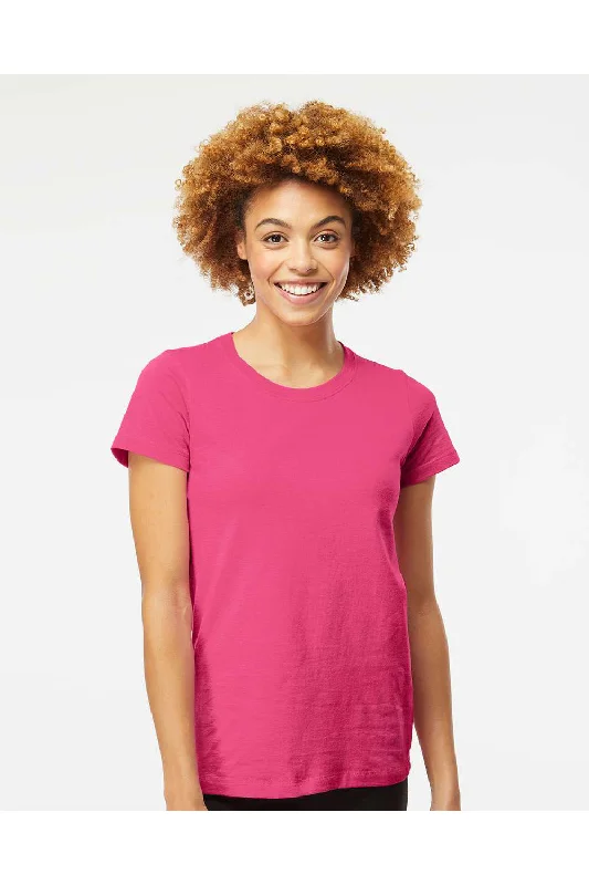 Women’s peplum blouse tops for feminine touch -M&O Womens Gold Soft Touch Short Sleeve Crewneck T-Shirt - Heliconia Pink