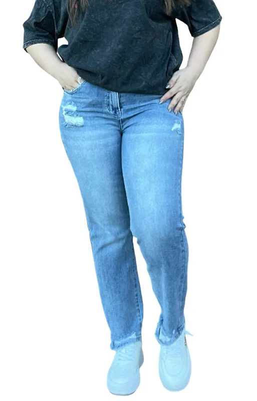 Women’s comfy cotton pants for casual wear -High Rise Slim/straight Jeans In Medium Wash