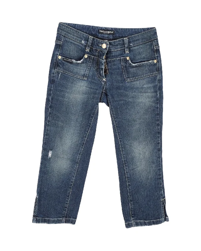 Women’s dressy pants for formal occasions -Dolce & Gabbana Cropped Denim Jeans in Blue Cotton