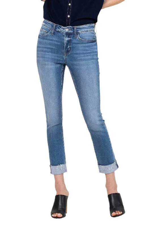 Women’s skinny joggers for athletic style -Mid Rise Cuffed Straight Jeans In Medium Wash