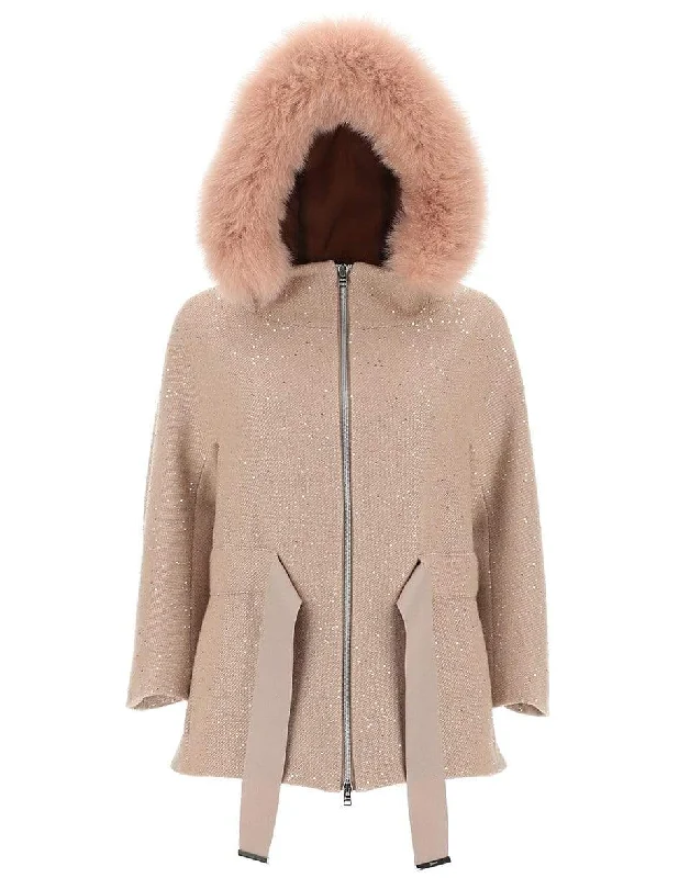 Women’s faux fur jackets for cruelty-free warmth -Fur Hood Bracelet Sleeve Coat