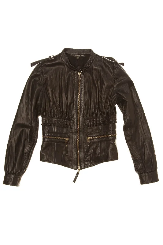 Women’s leather jackets for edgy style -Gianfranco Ferre - Black Leather Zip Up Jacket - IT 40