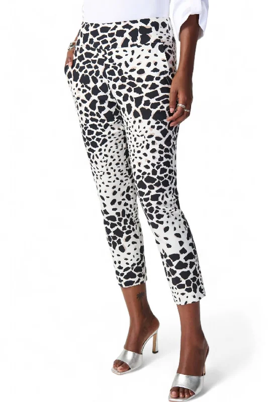 Women’s harem pants for relaxed fit -Animal Print Capris Pant In Vanilla/multi