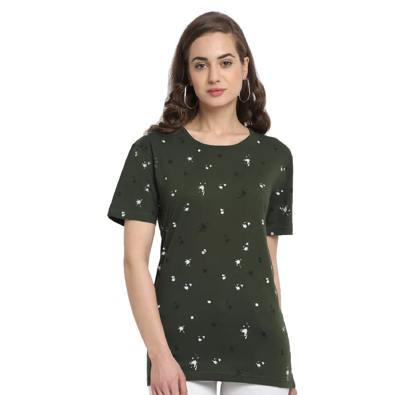 Women’s high-neck tops for stylish warmth -Vimal Jonney Olive Half Sleeve T-shirt For Women's