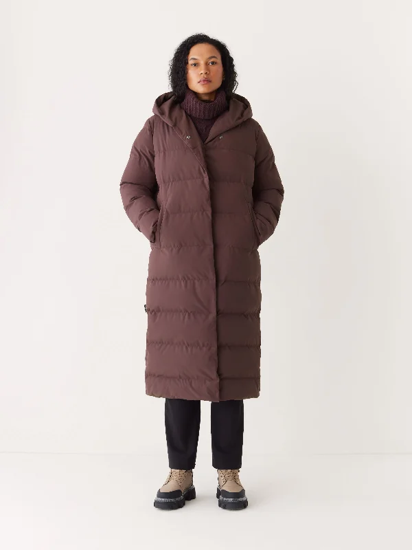 Women’s blazer jackets for professional outfits -The Highland Long Puffer Coat in Burgundy