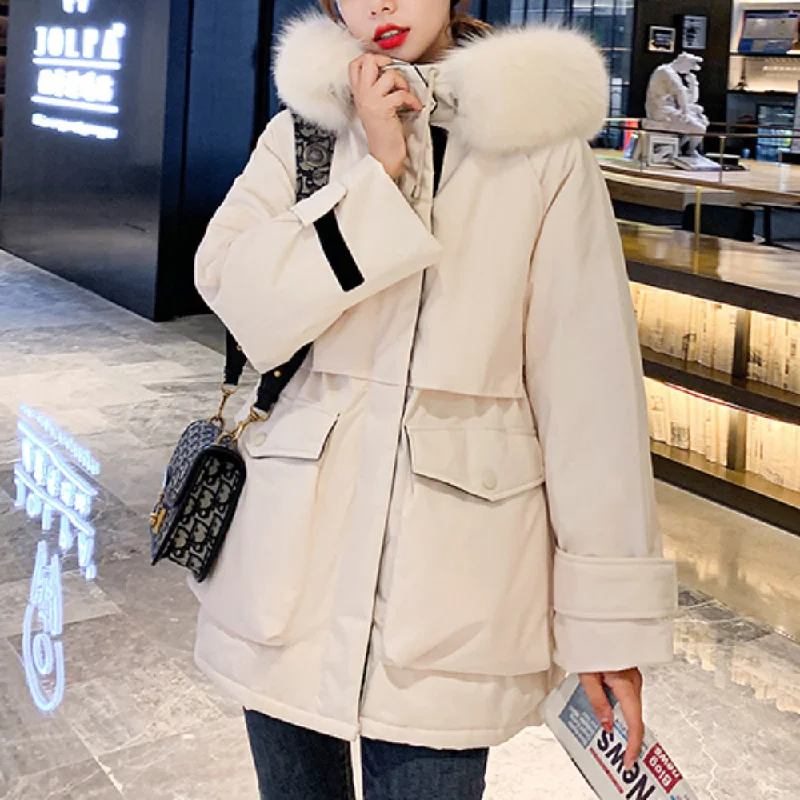 Women’s peacoats for sophisticated winter look -Womens Mid Length Zipper Coat with Furry Hood