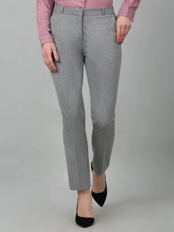 Women’s fleece pants for cold-weather comfort -Women's Formal Flat Front Grey   Full length Mid rise Trousers