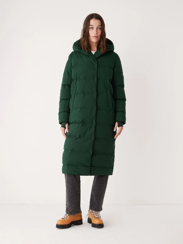 Women’s fur-lined jackets for luxurious warmth -The Highland Long Puffer Coat in Forest Green