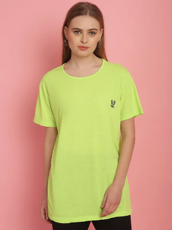 Women’s sheer sleeve tops for light coverage -Vimal Jonney Round Neck Cotton Solid Green T-Shirt for Women