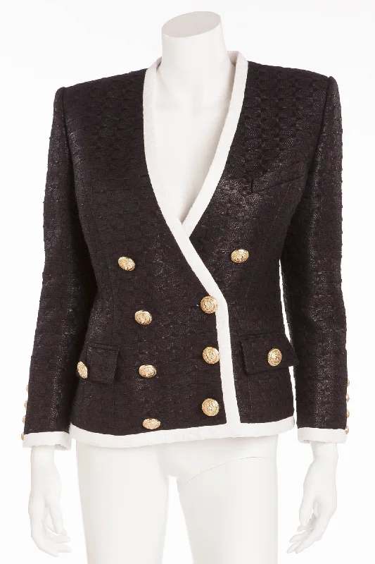 Women’s bomber jackets for casual chic -Balmain - Black Blazer White Trim Gold Buttons - FR 40