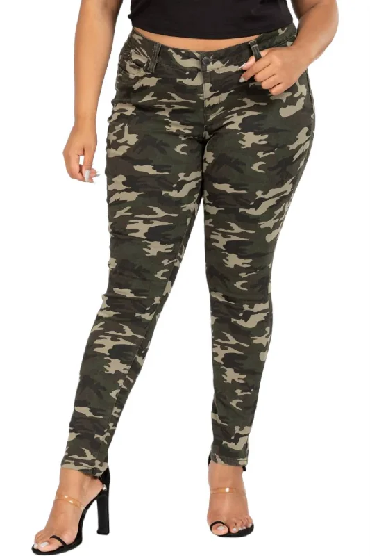 Women’s lace pants for feminine flair -Skinny Jeans - Plus In Green Camo