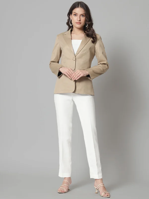 Women’s leather trench coats for edgy elegance -Notch Collar Polly Cotton Blazer- Beige