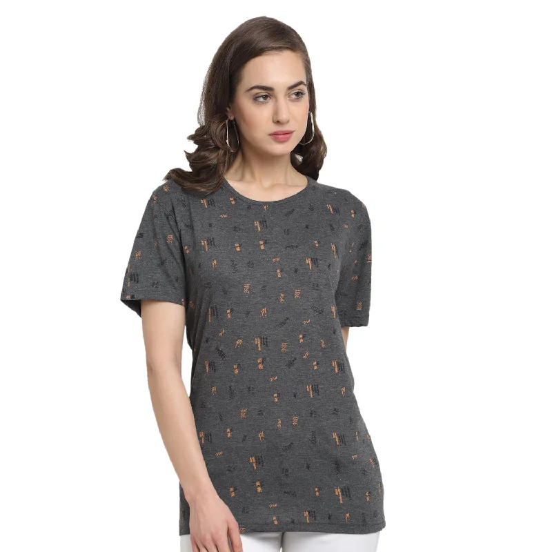 Women’s printed blouse tops for fun outfits -Vimal Jonney Grey Half Sleeve T-shirt For Women's