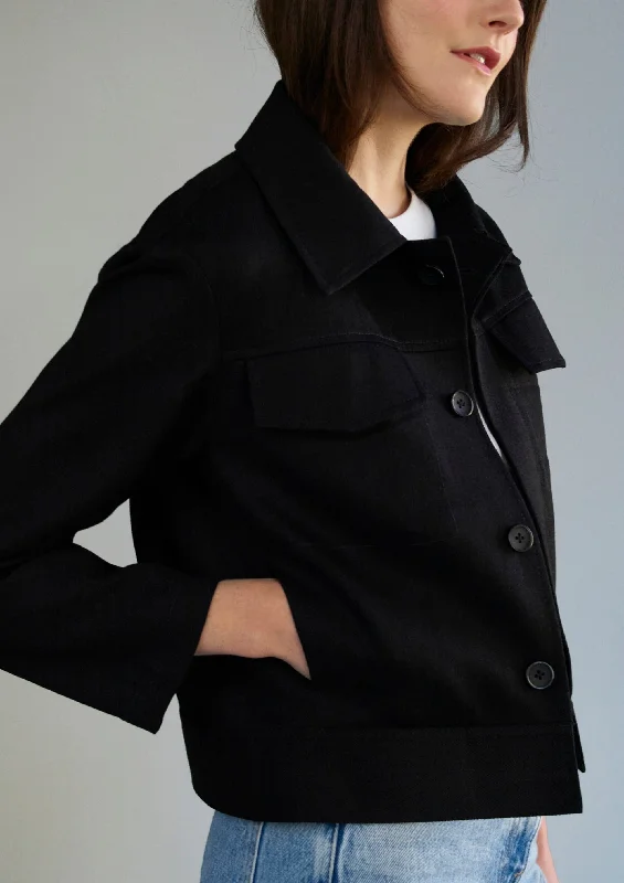 Women’s shearling-lined coats for winter fashion -Black Denim Jacket