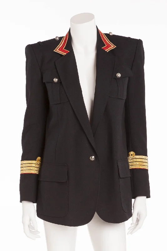 Women’s stylish fall jackets for layering in autumn -Balmain - Black Blazer Gold/Red Trim Silver Buttons - FR 40