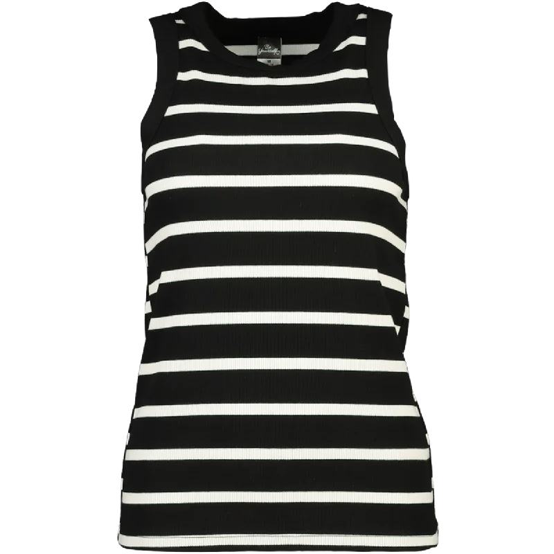 Women’s boatneck blouses for elegant look -Black And White Stripe Vest