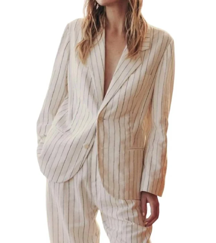 Women’s checkered jackets for classic print -Relaxed Striped Blazer In Cream Pinstripe