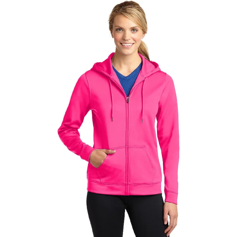 Women’s slim-fit jackets for tailored look -CLOSEOUT - Sport-Tek Ladies Sport-Wick Fleece Full-Zip Hooded Jacket