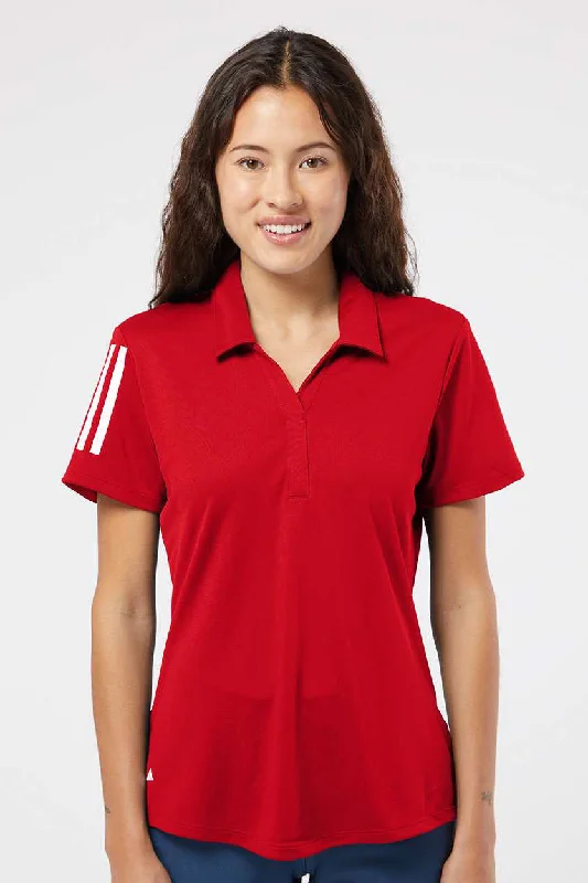 Women’s basic t-shirts for versatile styling -Adidas Womens Floating 3 UPF 50+ Stripes Short Sleeve Polo Shirt - Team Power Red/White