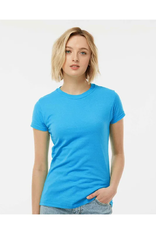 Women’s high-neck tops for stylish warmth -Tultex Womens Fine Jersey Slim Fit Short Sleeve Crewneck T-Shirt - Turquoise Blue - Closeout