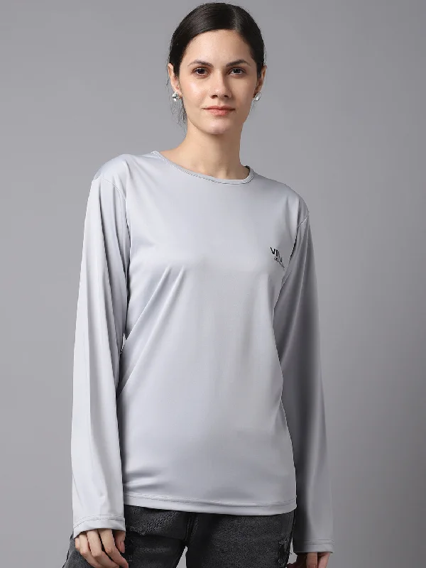 Women’s embellished tops for evening events -Vimal Jonney Dryfit Lycra Light Grey FullSleeve T-Shirt For Women