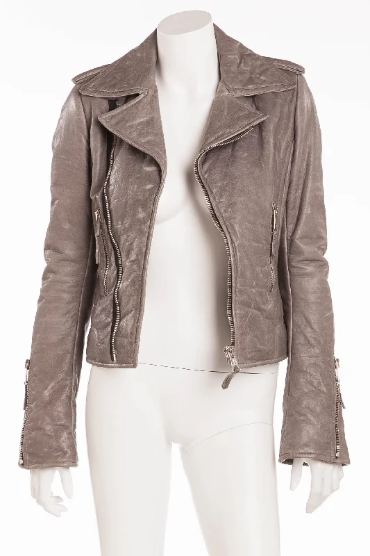 Women’s cargo jackets for utilitarian style -Balenciaga - New Light Gray Leather Motorcycle Jacket - FR 40