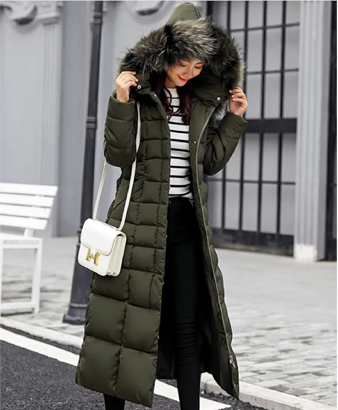 Women’s trench coats for formal occasions -Womens Hooded Long Coat with Removable Faux Fur Collar