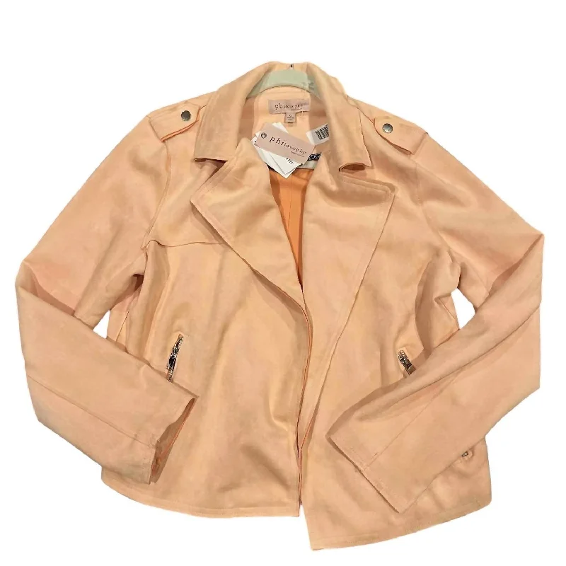 Women’s peacoats for sophisticated winter look -Women's Open Front Moto Jacket In Conch