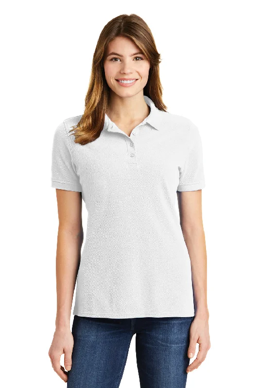 Women’s polo tops for preppy style -Port & Company Womens Stain Resistant Short Sleeve Polo Shirt - White - Closeout