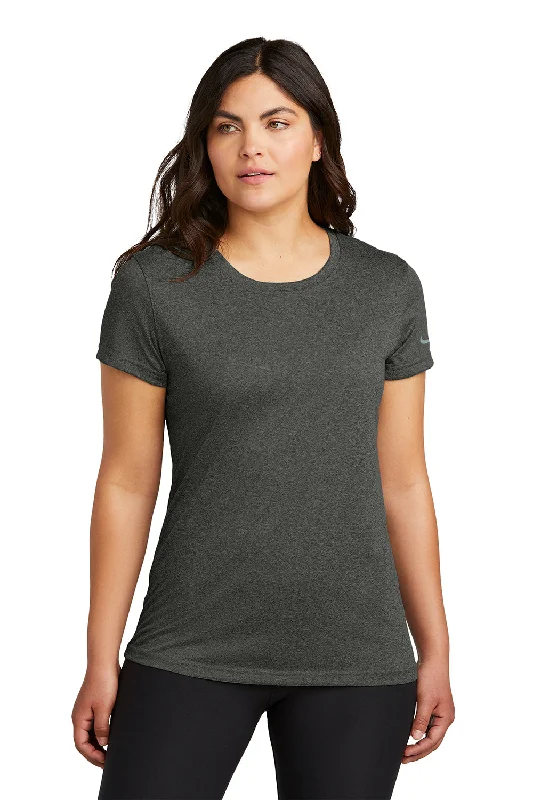 Women’s ruched tops for flattering fit -Nike Womens rLegend Dri-Fit Moisture Wicking Short Sleeve Crewneck T-Shirt - Heather Dark Smoke Grey