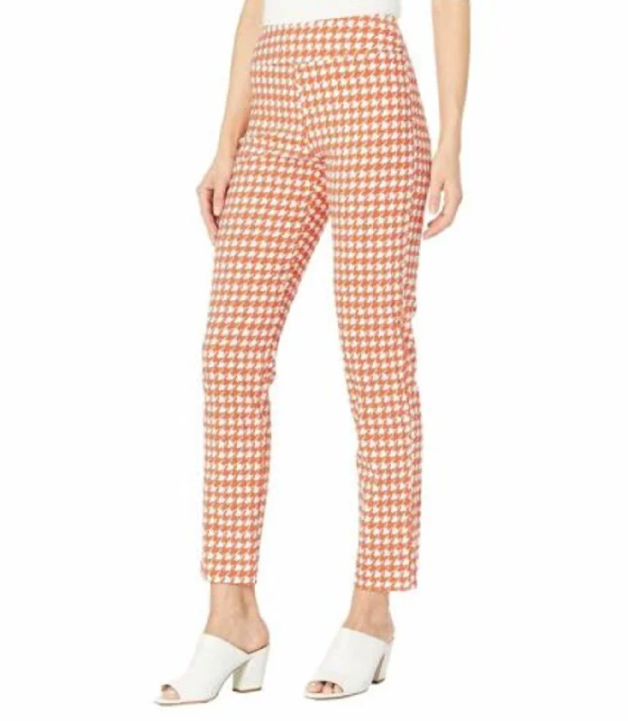 Women’s drawstring pants for laid-back style -Houndstooth Pull On Pant In Tangerine/white