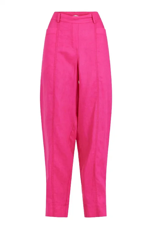 Women’s business pants for office wear -Women's Linen Trousers In Raspberry Pink