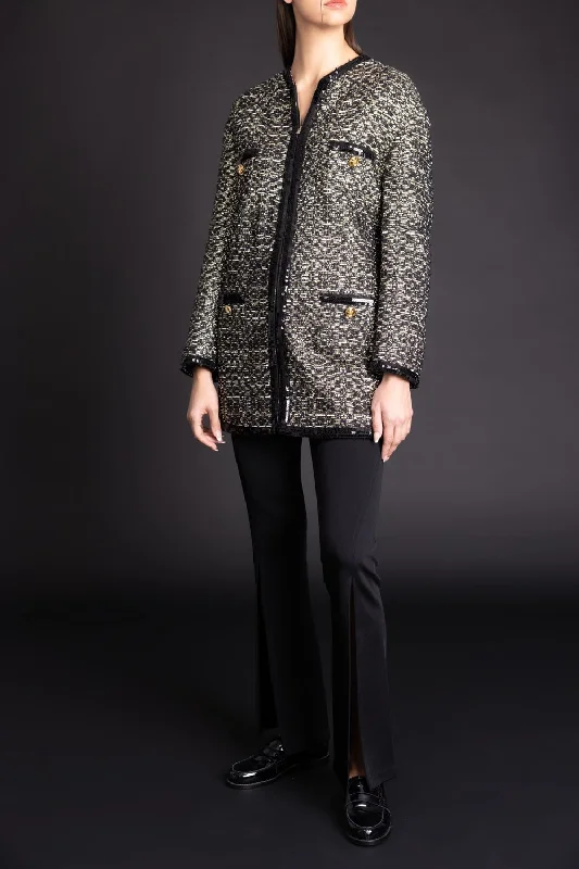 Women’s lightweight jackets for spring and fall -Boucle Tweed Long Coat