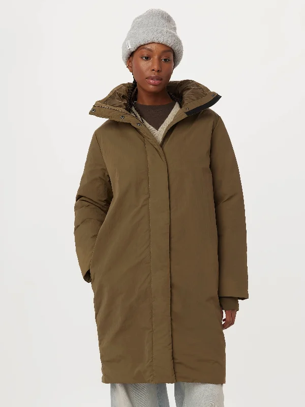 Women’s camo jackets for bold style -The Iceland Long Coat in Dark Olive