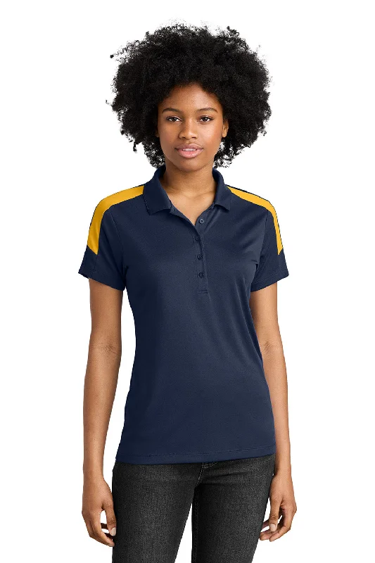 Women’s mock turtleneck tops for stylish warmth -Sport-Tek Womens Moisture Wicking Competitor United Short Sleeve Polo Shirt - True Navy Blue/Gold - New