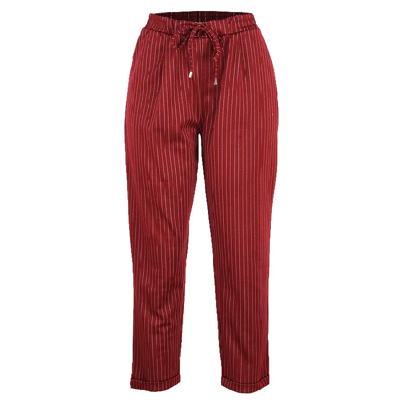 Women’s wool pants for winter warmth -REDTAG Burgundy Casual Trousers for Women