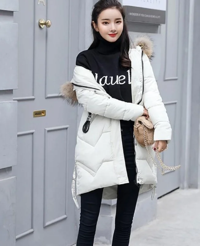 Women’s corduroy jackets for vintage style -Womens Casual Puffer Coat with Faux Fur Hood