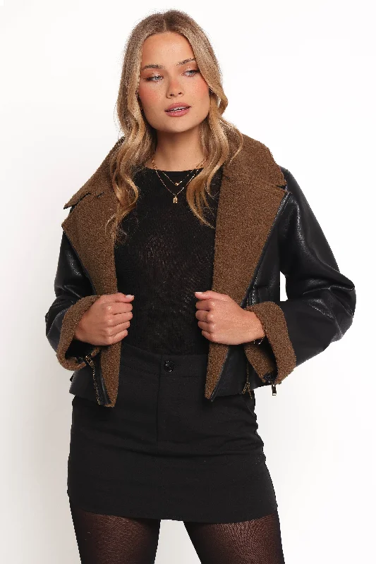 Women’s sports jackets for activewear style -Folk Faux Leather Jacket - Black/Brown