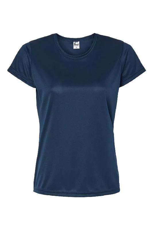 Women’s banded tops for structured fit -C2 Sport Womens Performance Moisture Wicking Short Sleeve Crewneck T-Shirt - Navy Blue