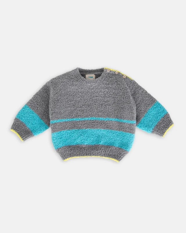 Women’s basic t-shirts for versatile styling -Boxy Striped Sweater - Fuzzy | Gris Bright Cyan