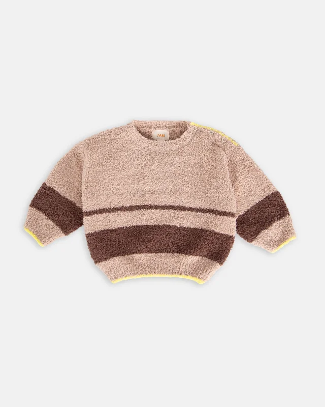 Women’s polo tops for preppy style -Boxy Striped Sweater - Fuzzy | Pecan Choco