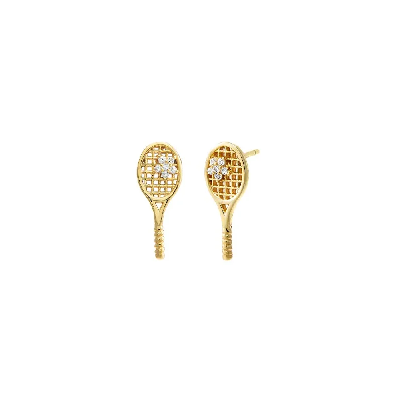 Women’s striped dresses for nautical-inspired style -Mini Flower Tennis Racket Stud Earring | Clear CZ | 14K Gold Plated